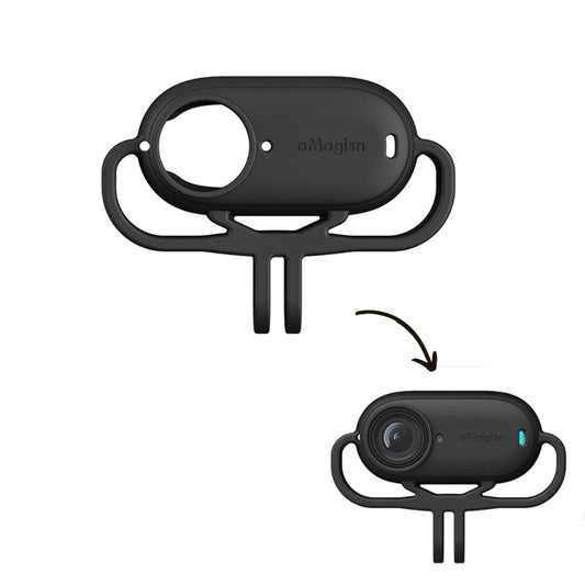 Horizontal Mount Cover for insta360 Go 3 Silicone Case Shockproof Designed Mount Frame 1/4 Thread Adapter Install on DJI Drone, Bike, Cycle, Helmet Camera Protection Accessories (Black)