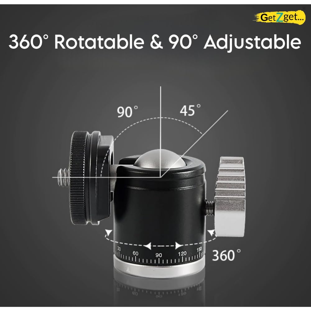 2 in 1 Ball Head Mount & Cold Shoe Mount for DSLR Camera, Tripod 1/4 screw 360 degree Panoramic Head