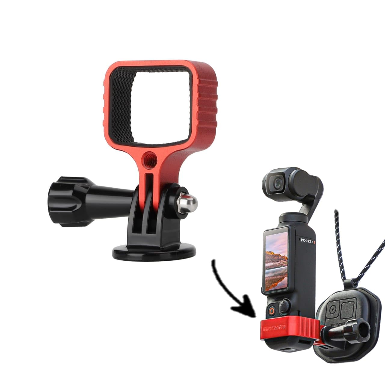 Mount Bracket for DJI Osmo Pocket 3 Camera Adapter Aluminum Alloy Mount Accessories (Aluminum Adapter(Red))
