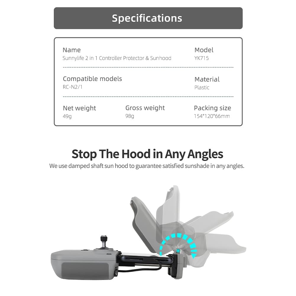 Sunnylife 2 in 1 Joystick Protector & Sun hood for RC N1 & N2 Compatible with Dji Mini 2 / Air 2S / Mavic 3 Remote controller Accessories