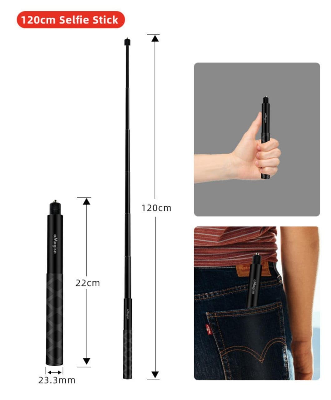 Invisible Selfie Stick for DJI,Insta360 One X3/ X2, Gopro, SjCam