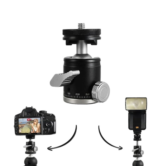 2 in 1 Ball Head Mount & Cold Shoe Mount for DSLR Camera, Tripod 1/4 screw 360 degree Panoramic Head