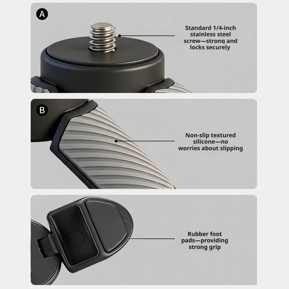 Mini Tripod Desktop Stand Stabilizer Holder For DJI Pocket 4/3/ 2, DJI Action 6/5/ 4/3, Insta360 X3/ X4/ X5/ X6/ Luna, Gopro Camera 1/4Th Screw Mount Accessories