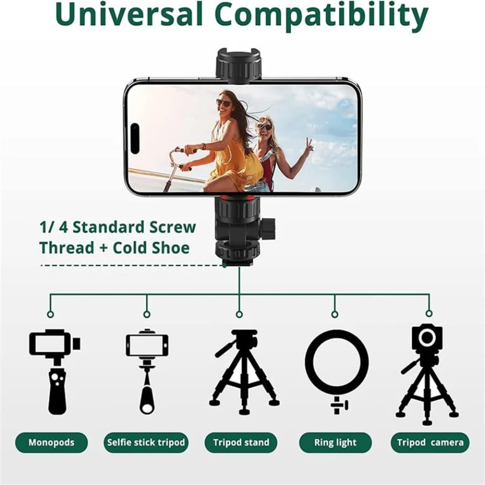 Hot Shoe Phone Holder Mount 360 Degree Adjustable for DSLR Camera, Tripod, Monopd, Ring Light, Selfie Stick Accessories