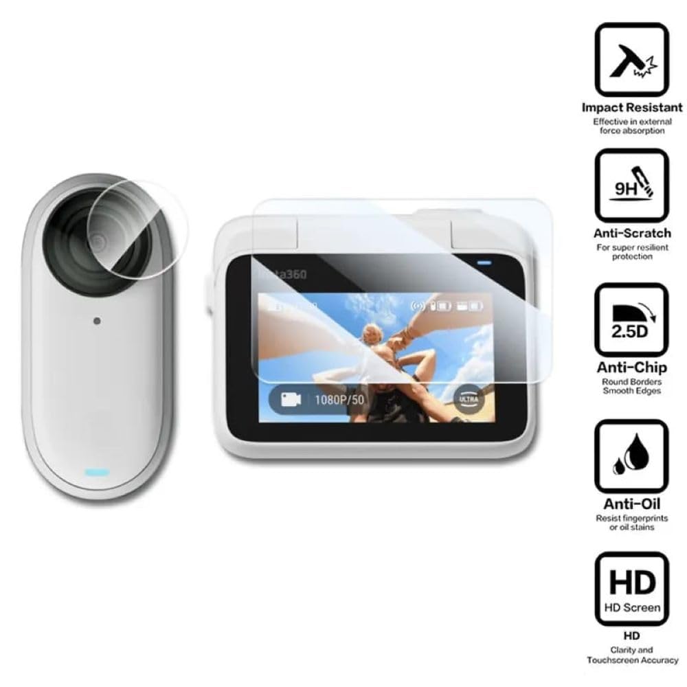 Tempered Glass For Insta360 Go 3 Screen And Camera Lens Scratch Protection Guard Accessories (Pack Of 2)