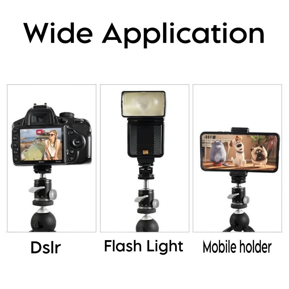 2 in 1 Ball Head Mount & Cold Shoe Mount for DSLR Camera, Tripod 1/4 screw 360 degree Panoramic Head