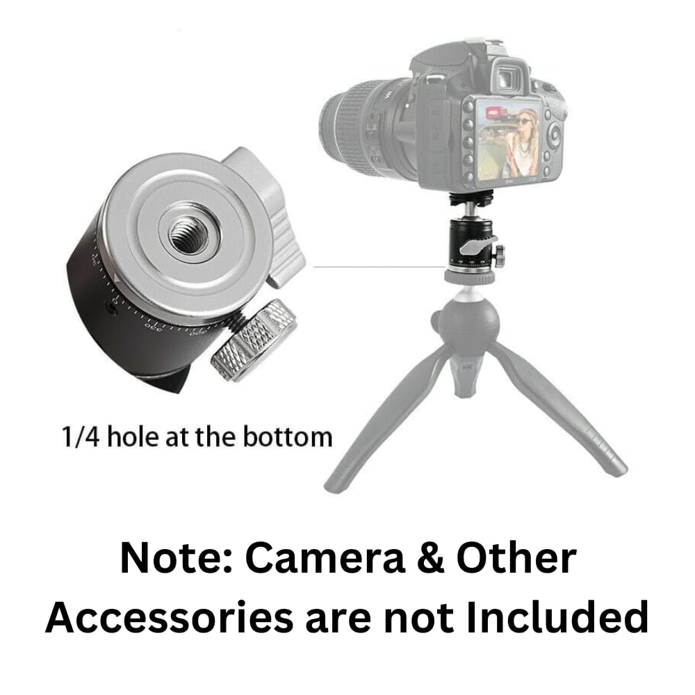 2 in 1 Ball Head Mount & Cold Shoe Mount for DSLR Camera, Tripod 1/4 screw 360 degree Panoramic Head
