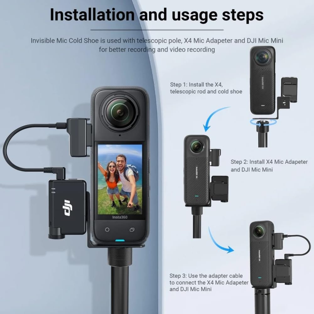 GetZget Mic Mount For Insta 360 One X5/ X4 / X3, DJI Mic Mini RX Receiver Audio Cold Shoe Mounting Clip Accessories