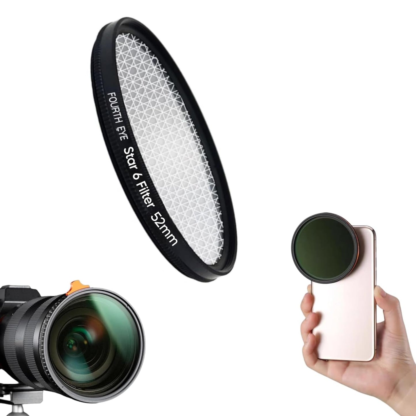 52mm Star Lens Filter For iPhone 13/14/ 15 & Plus Mobile Cover, DSLR Camera