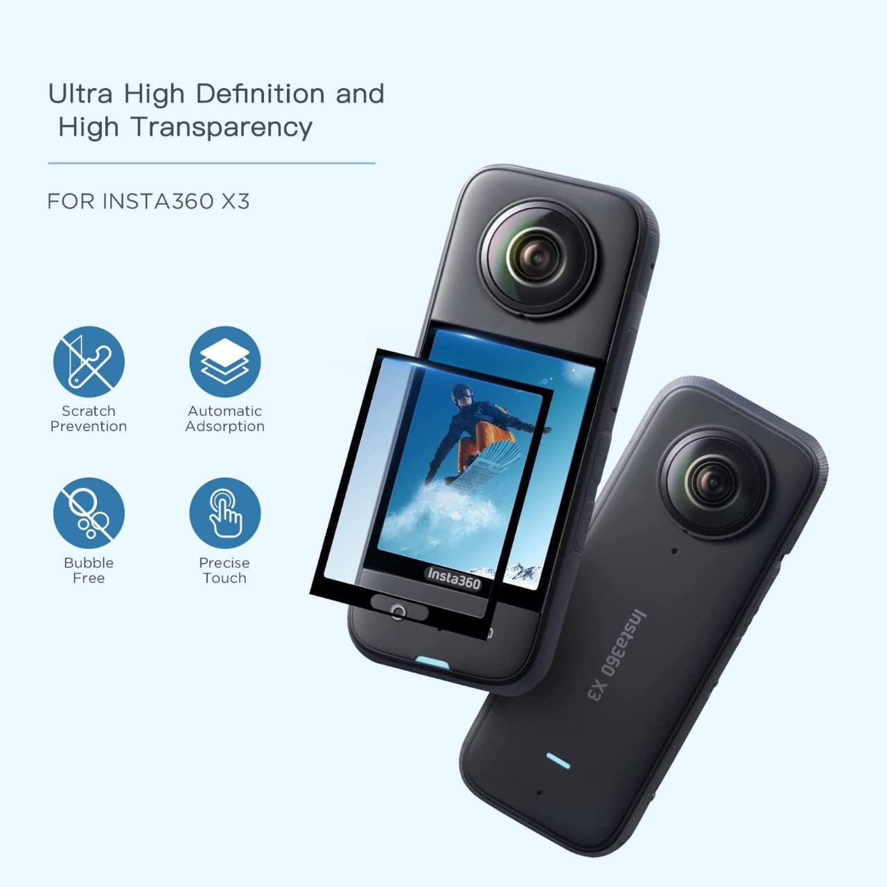 Tempered Glass for Insta360 One X3 HD 2.5D Curved Edge Screen, Dust, Scratch Guard Protection Accessories