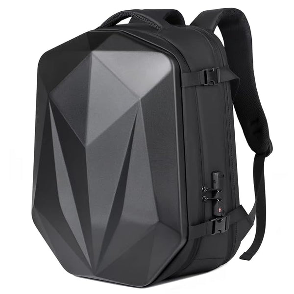 Extendable Hard Shell Laptop Backpack with USB Charging Port (Black)