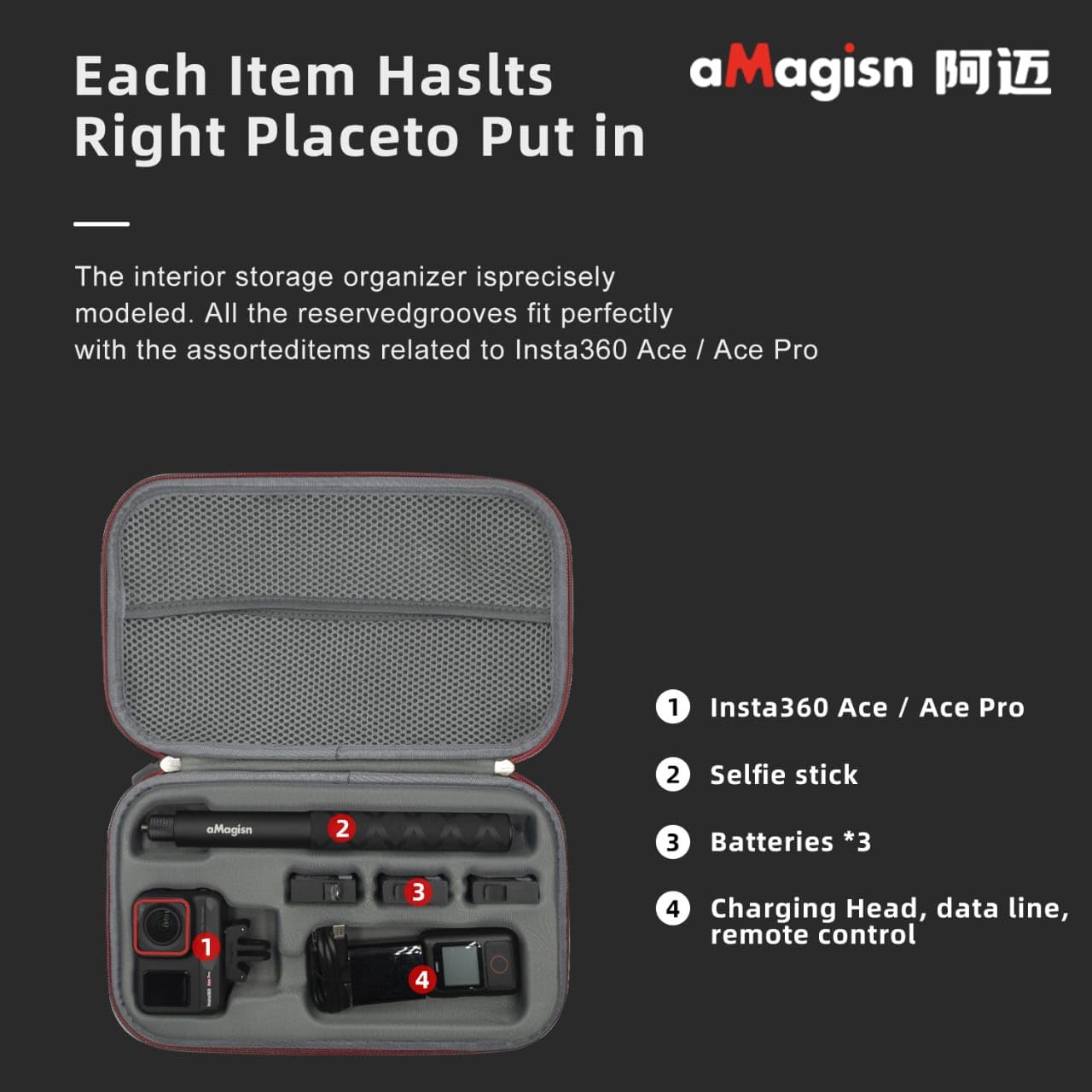 Bag for Insta360 Ace Pro, Go3, X3 & Accessories