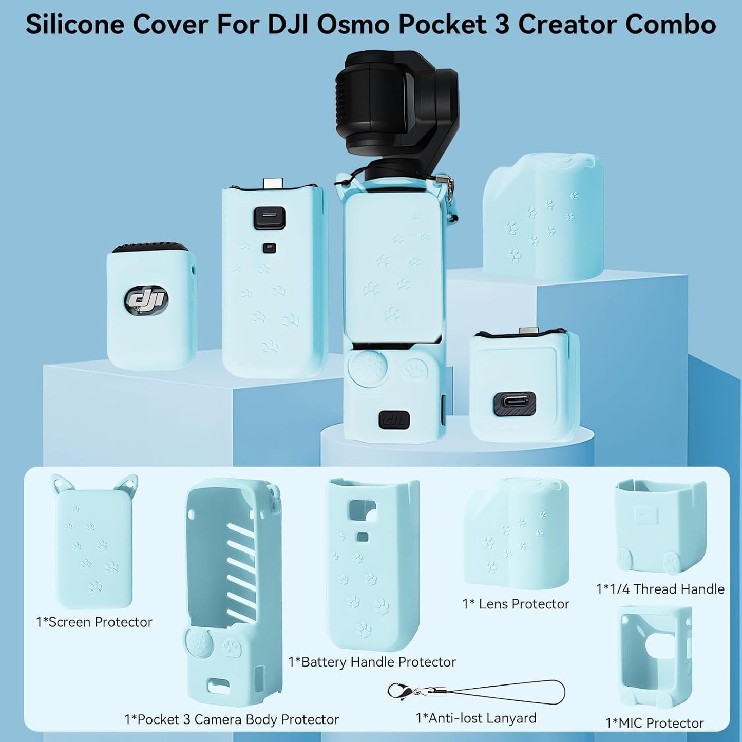 Getzget Silicone Cover for DJI Osmo Pocket 3 Creator Combo Camera & Accessories Scratch Protector Cover (Sky Blue)