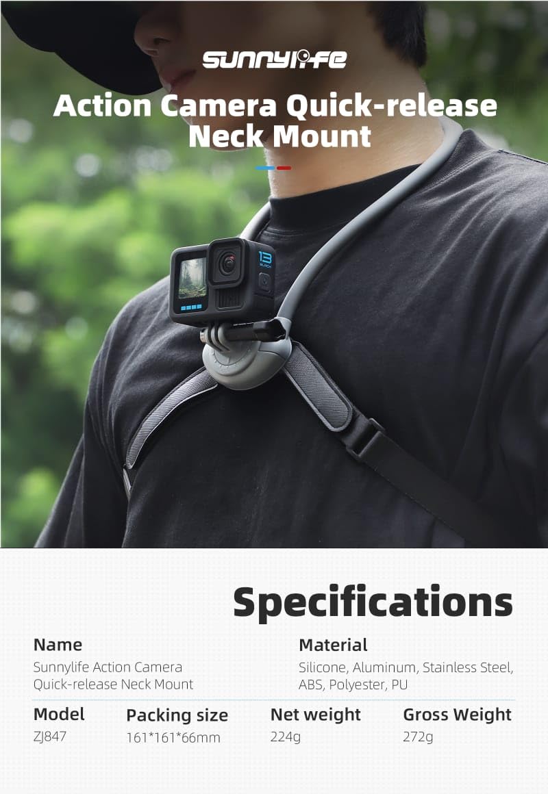 Sunnylife POV Neck Mount for Action Camera For DJI Osmo 360, Action 3/4/5 PRO, Insta360 X3,X4,X5,ACE 2 PRO, Gopro Series Camera Accessories