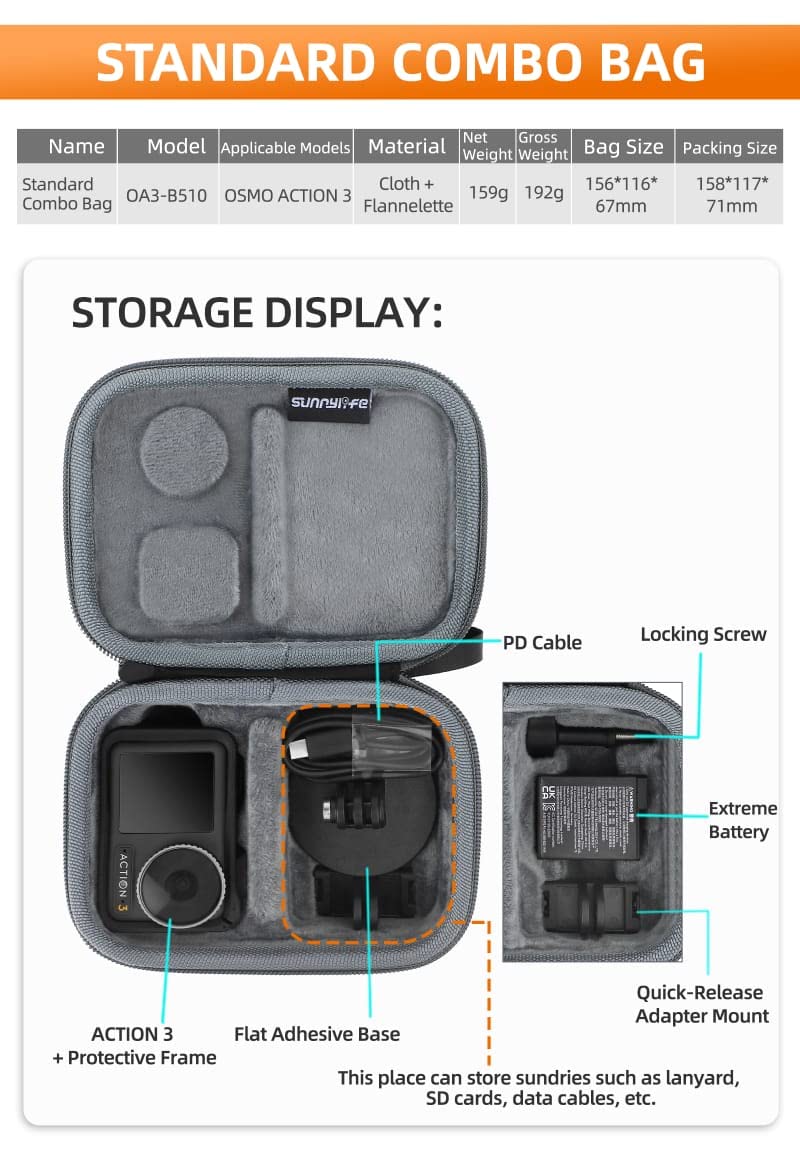 Carrying Case Bag for DJI Action 3 Mini Compact Travel Case