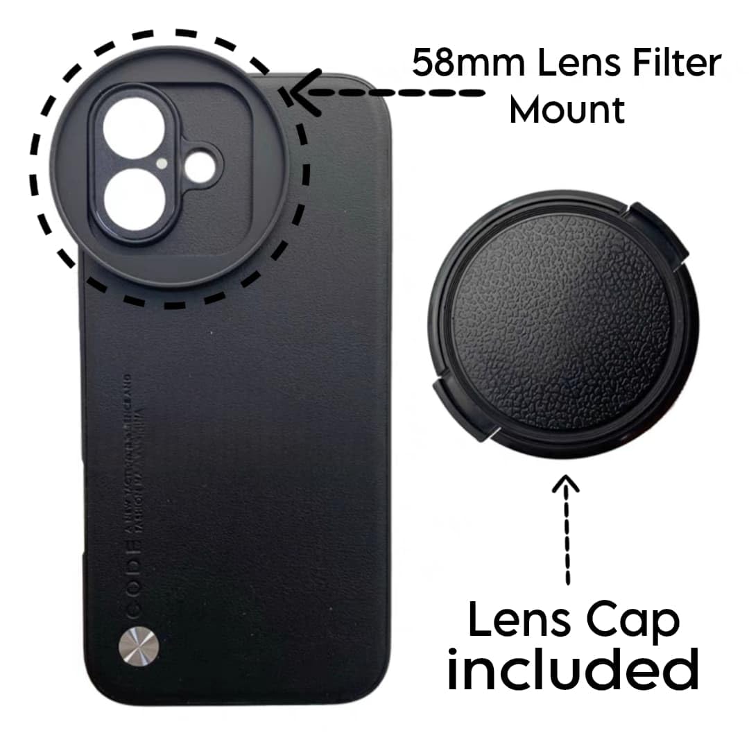 iPhone 16 with Attachable 58mm Lens Nd Filter Aluminum Slot Mobile Cover