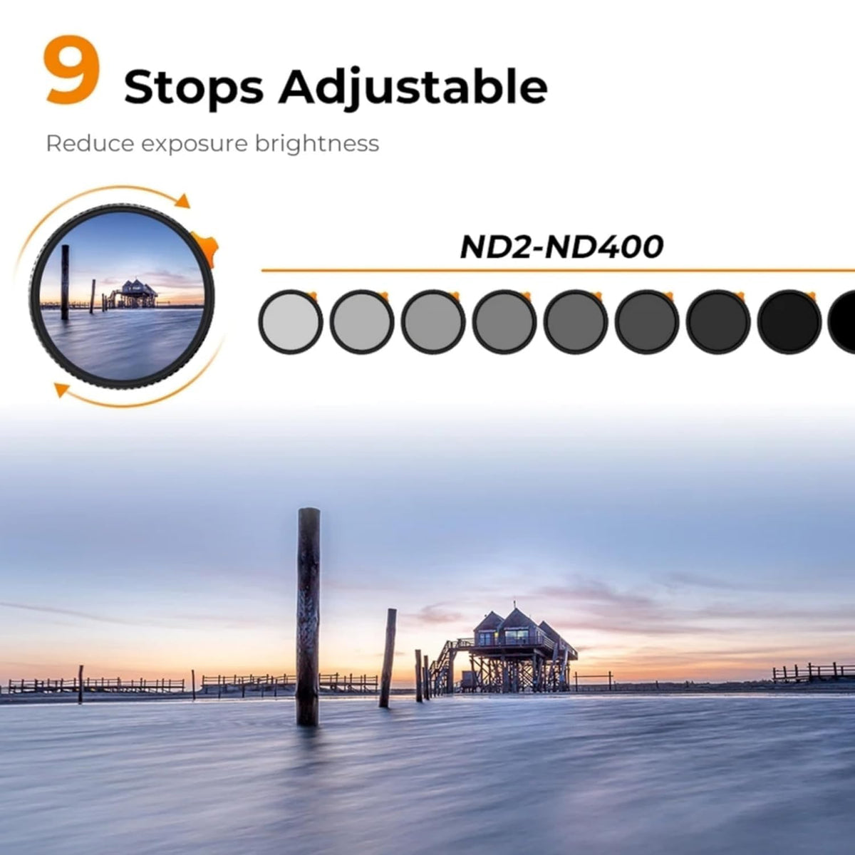 52mm Variable ND Filter (ND2-ND400) for Phones and DSLR Cameras (view 4)