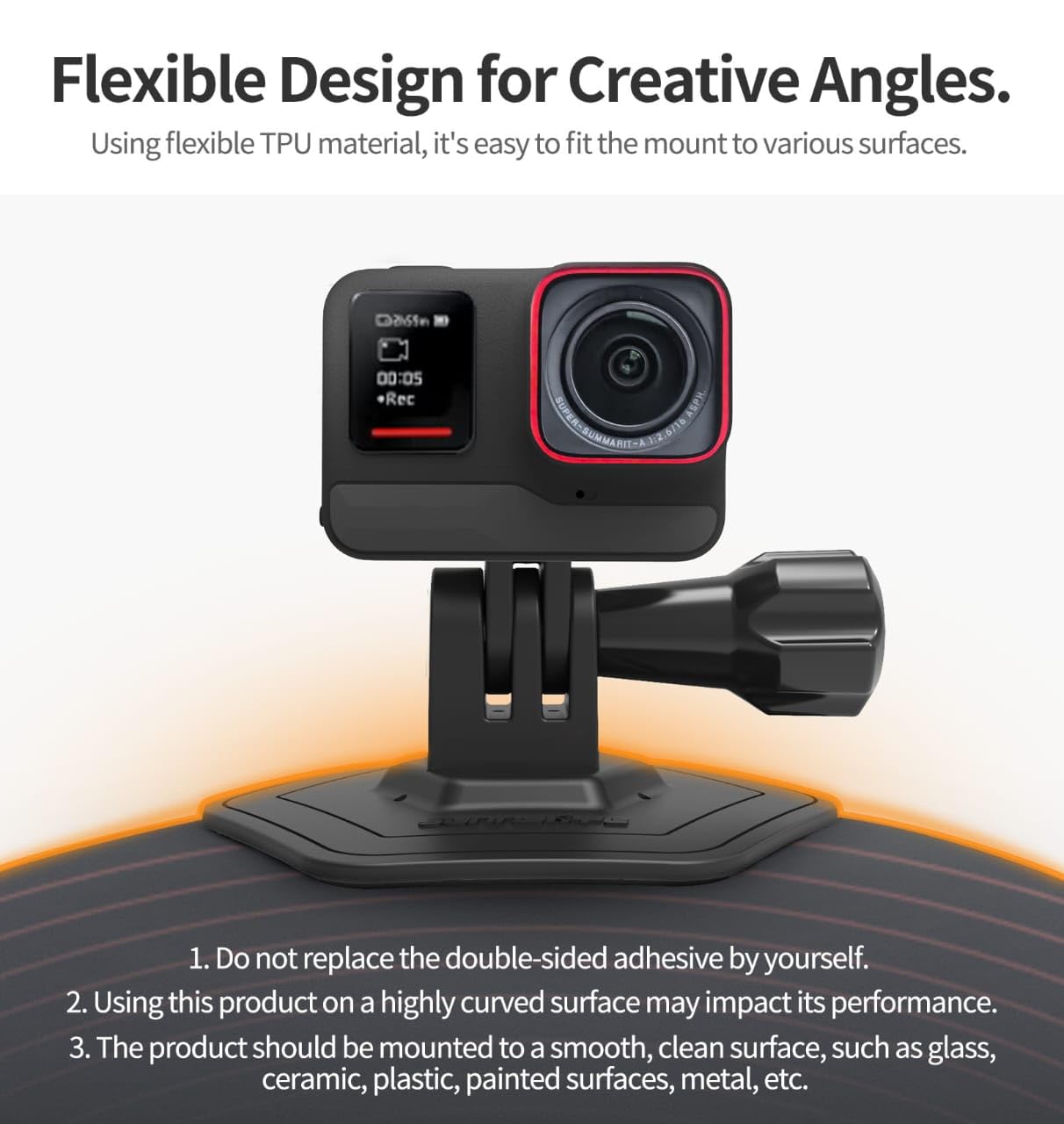 GetZget® Sunnylife Flexible Adhesive Helmet Mount For DJI Osmo 360, Pocket 3, Action 4/5/5pro, Insta 360 X5/X4/X3, Go Pro Hero 12/11/10 Action Camera Accessory
