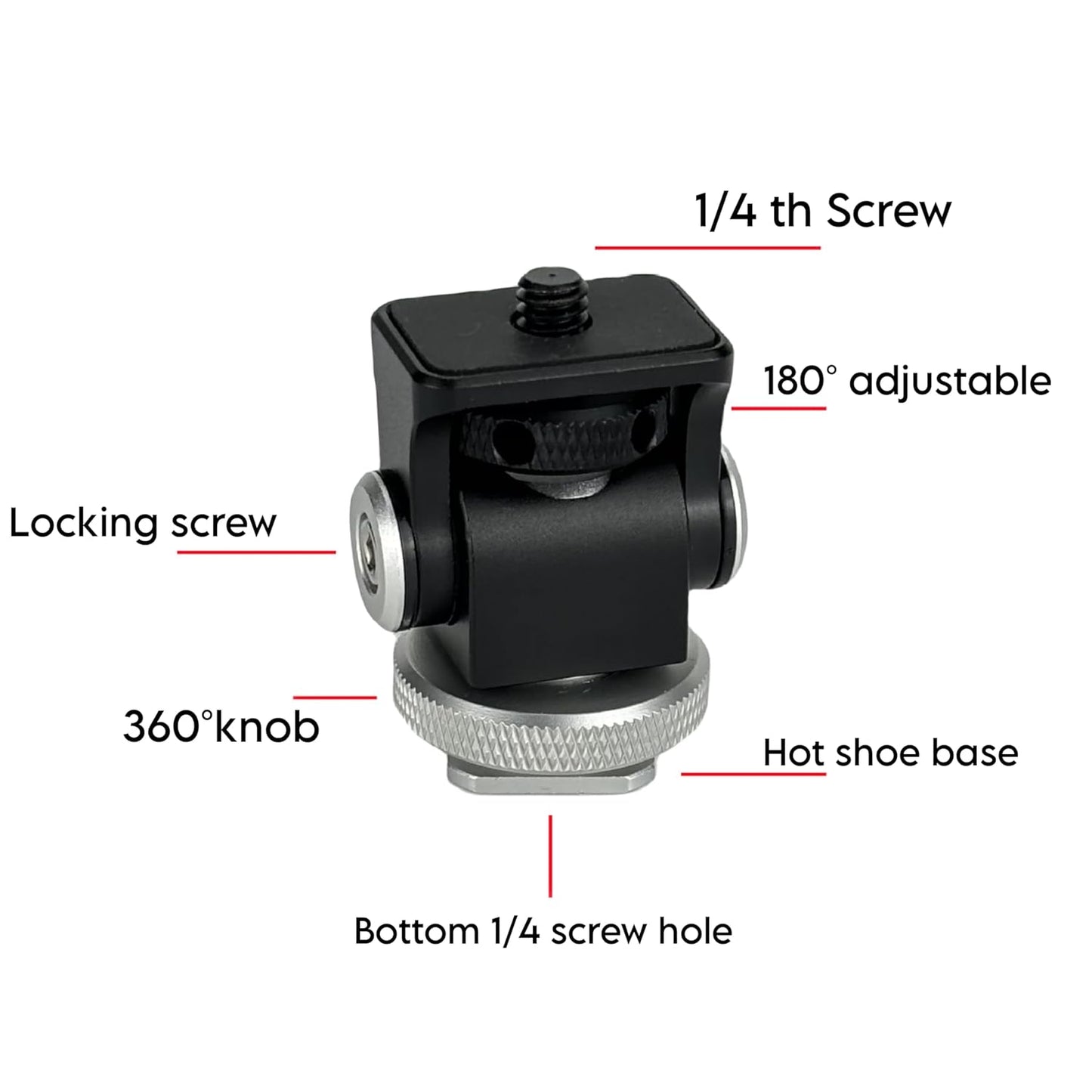 Adjustable Rotatable Mini 1/4 Screw Hot Shoe Mount for DSLR Camera, Tripod, Moniter, Mic, Flash LED Light Cold Shoe Adapter