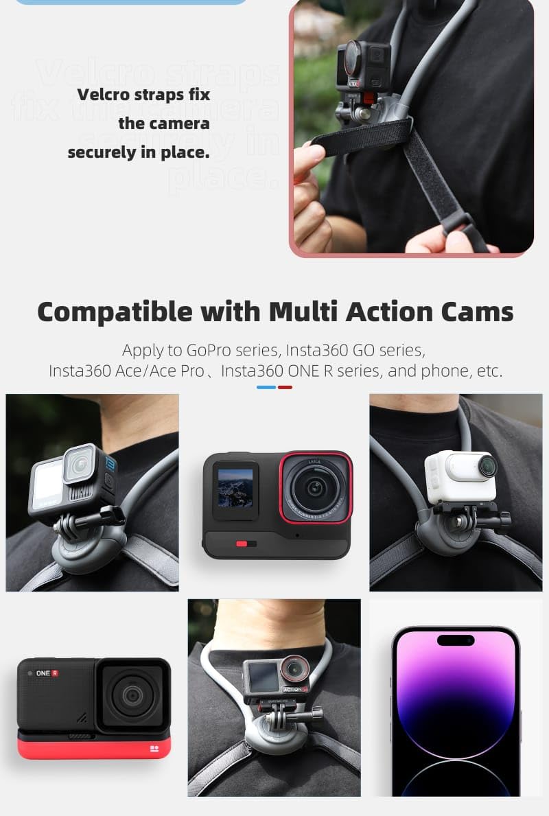 Sunnylife POV Neck Mount for Action Camera For DJI Osmo 360, Action 3/4/5 PRO, Insta360 X3,X4,X5,ACE 2 PRO, Gopro Series Camera Accessories