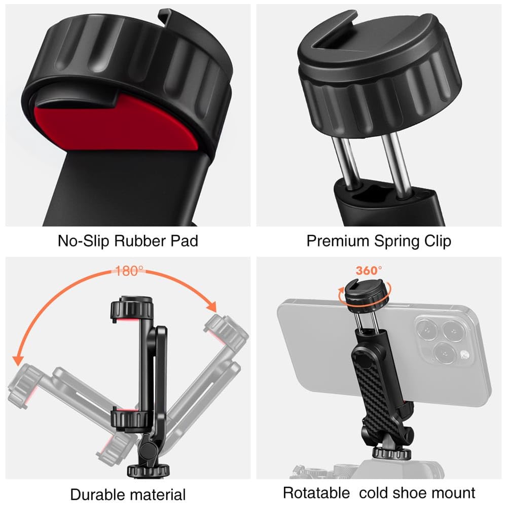Hot Shoe Phone Holder Mount 360 Degree Adjustable for DSLR Camera, Tripod, Monopd, Ring Light, Selfie Stick Accessories