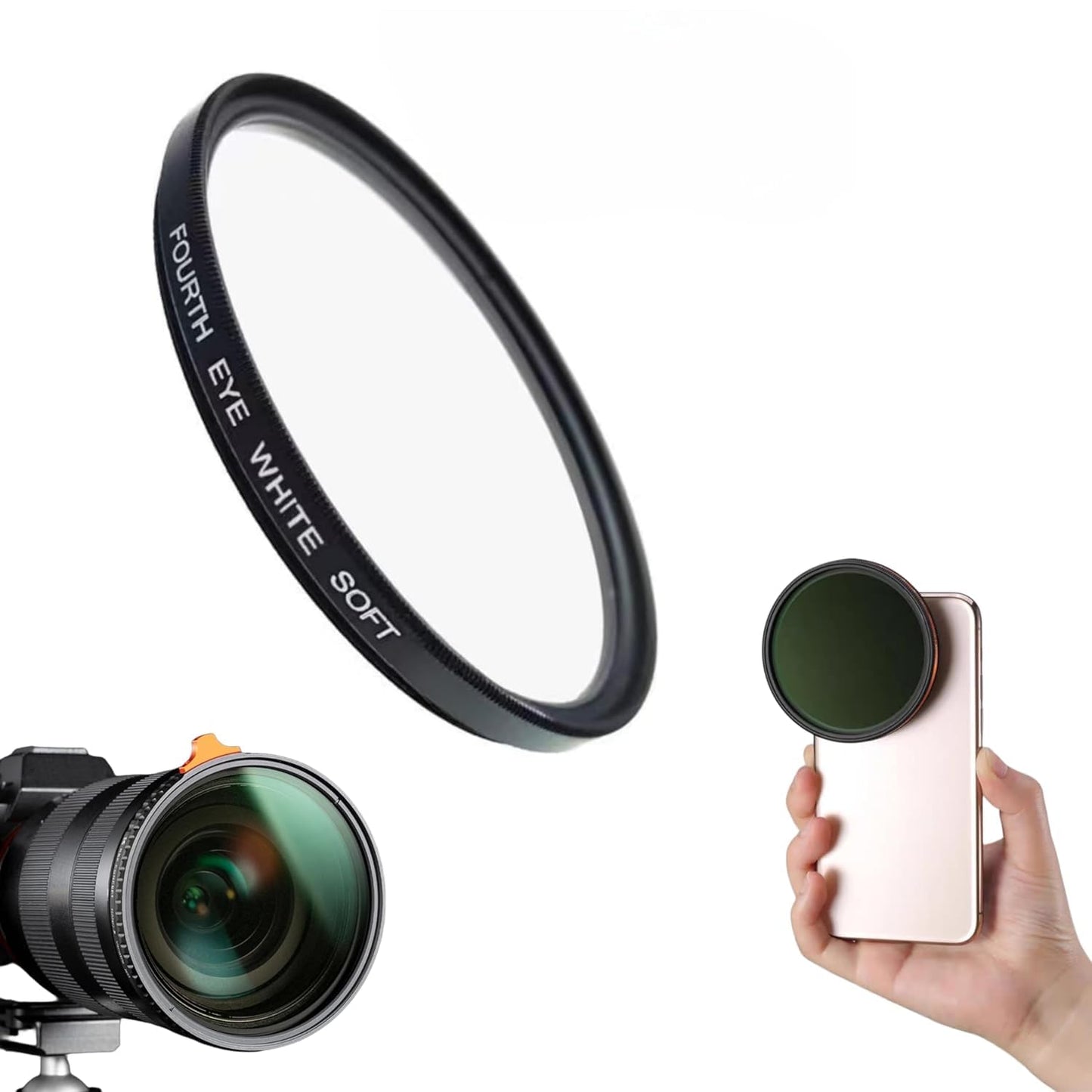 52mm White Soft Lens Filter iPhone 13/14/ 15 & Plus Mobile Cover, DSLR Camera