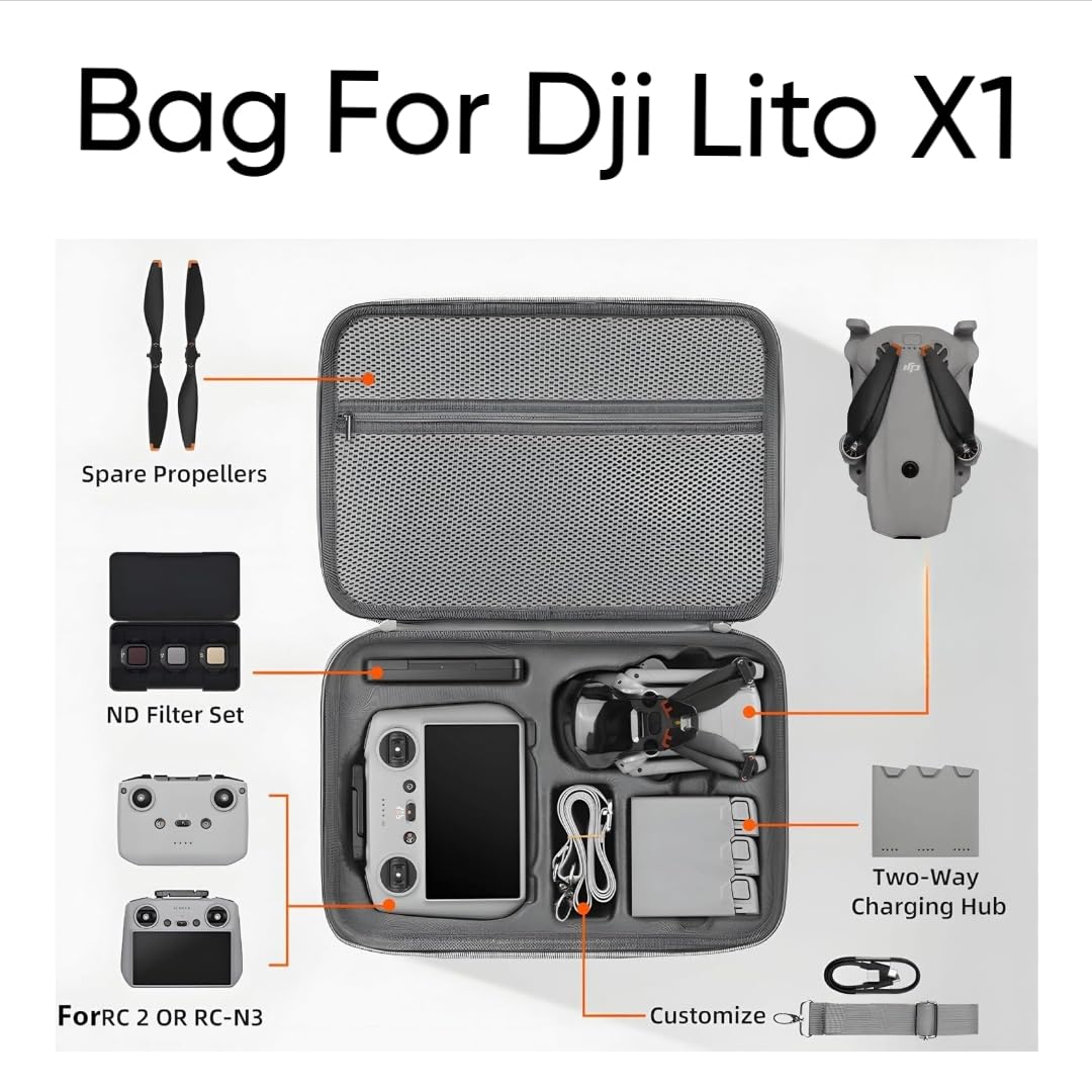 GetZget® Carrying Case Bag For DJI Lito X1 & Accessories Compact Combo Case Travel Protection (Lito X1)(Grey)