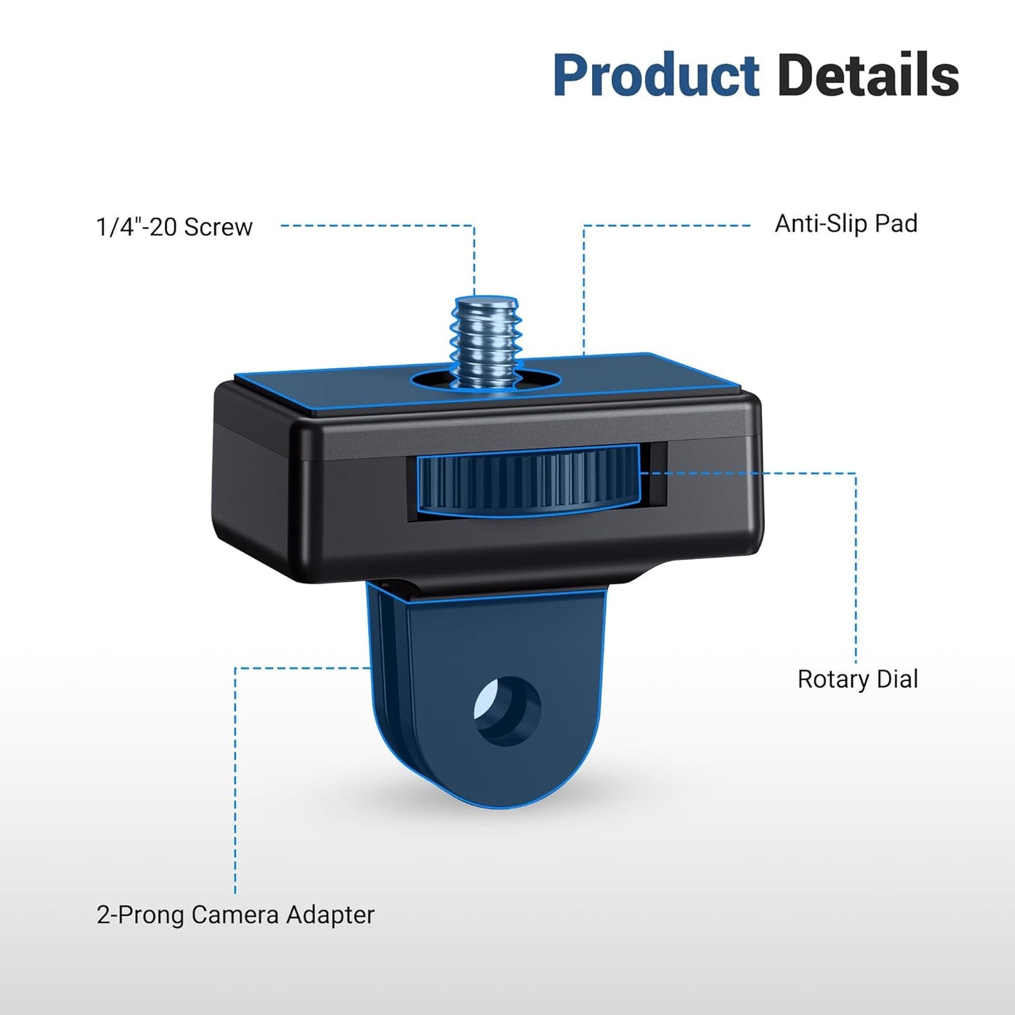 JJC 1/4"-20 Screw to 2-Prong Camera Mount Adapter For DJI Pocket Series, insta360 X2/ X3/ X4/ X5, Gopro Series,Any Action Camera Mounting Accessories