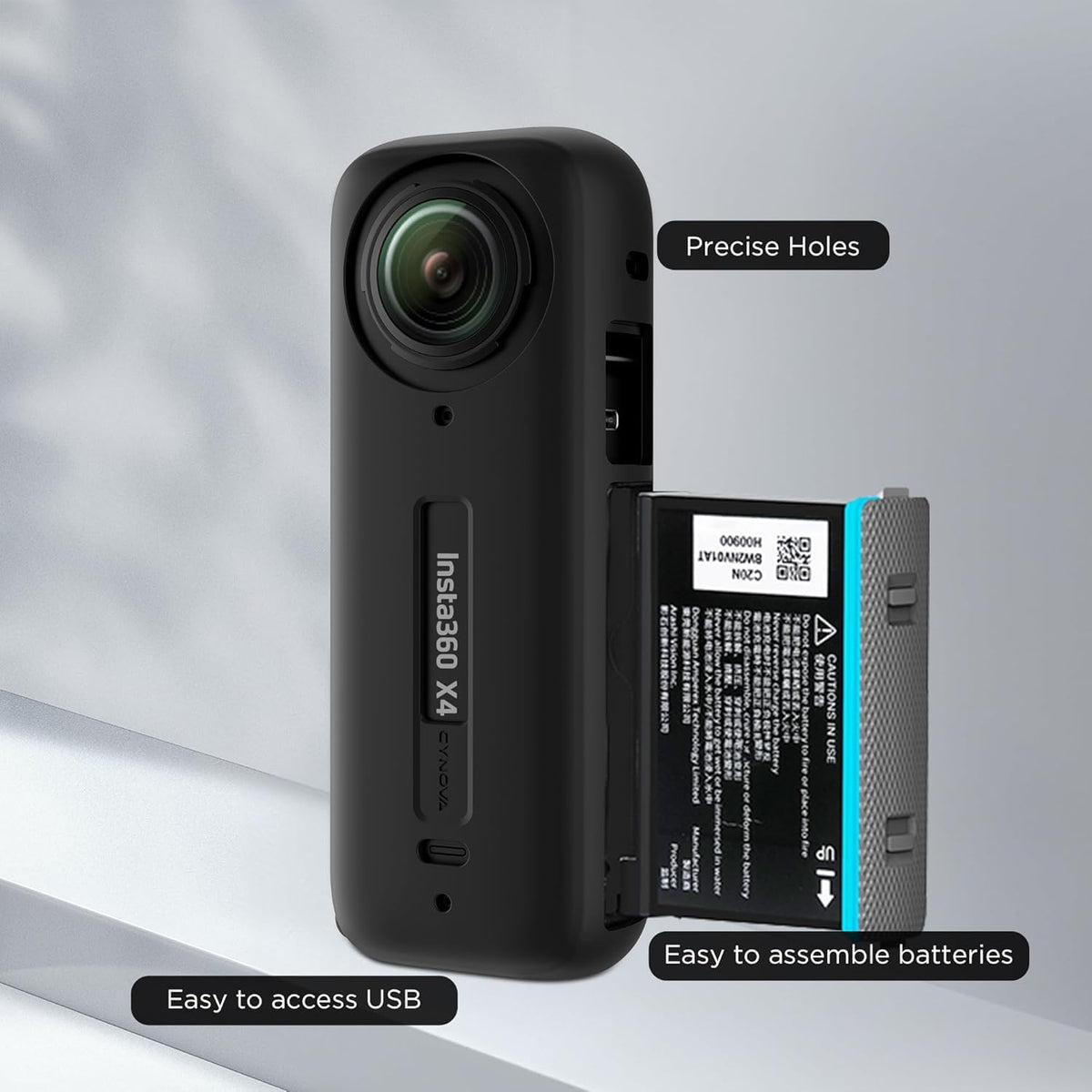Cynova Kit for Insta360 X4 (Silicone Case, Screen Protectors, Lens Cap) (view 2)