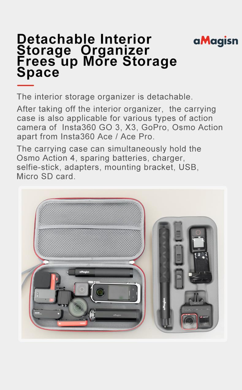 Amagisn Carrying Case Bag for Insta360 Ace Pro, Go3, X3 & Accessories