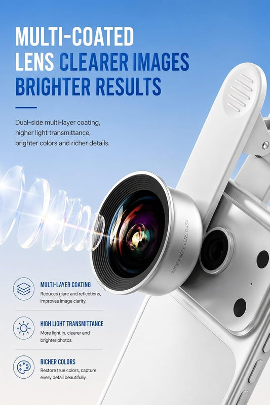 Selfie Wide Angle Lens for Smartphones, Universal Clip-On Camera Lens with Holder Clip