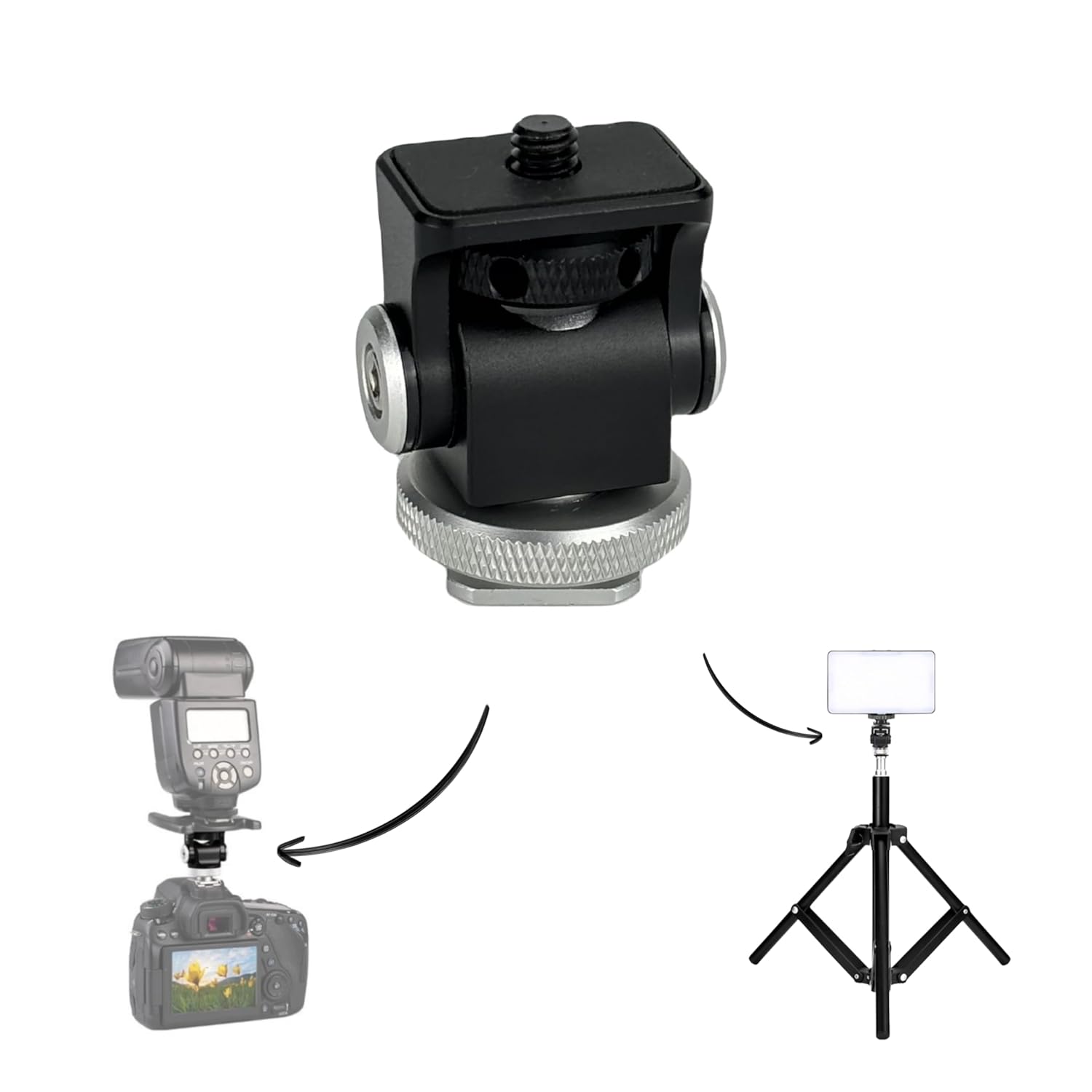 Adjustable Rotatable Mini 1/4 Screw Hot Shoe Mount for DSLR Camera, Tripod, Moniter, Mic, Flash LED Light Cold Shoe Adapter