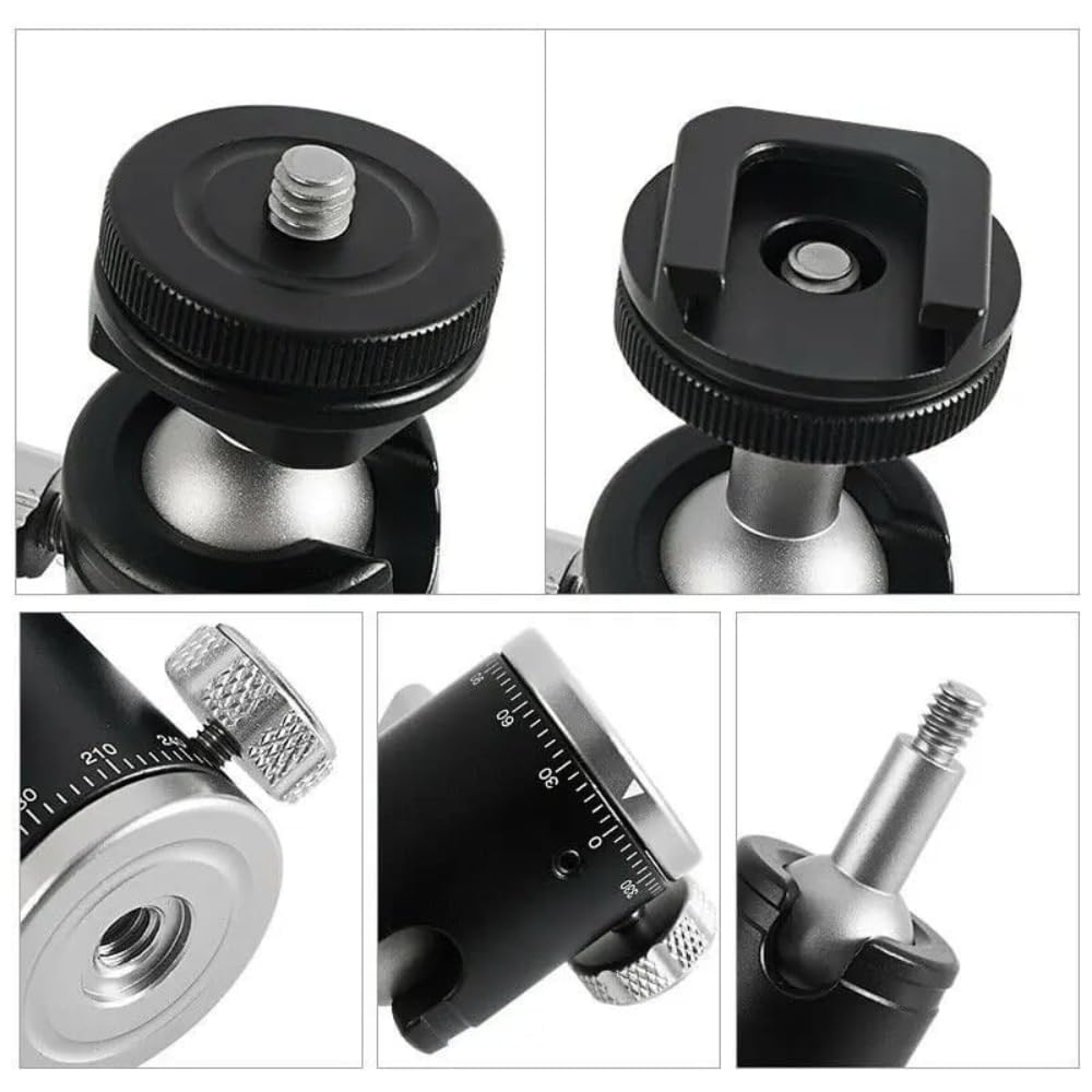 2 in 1 Ball Head Mount & Cold Shoe Mount for DSLR Camera, Tripod 1/4 screw 360 degree Panoramic Head