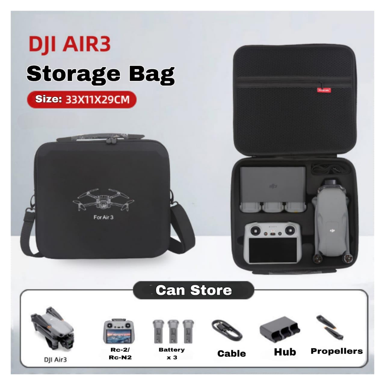 DJI Mavic Air 3 & 3S Accessories PU Nylon Hard Travel Luggage Suitcase Bag (Black)