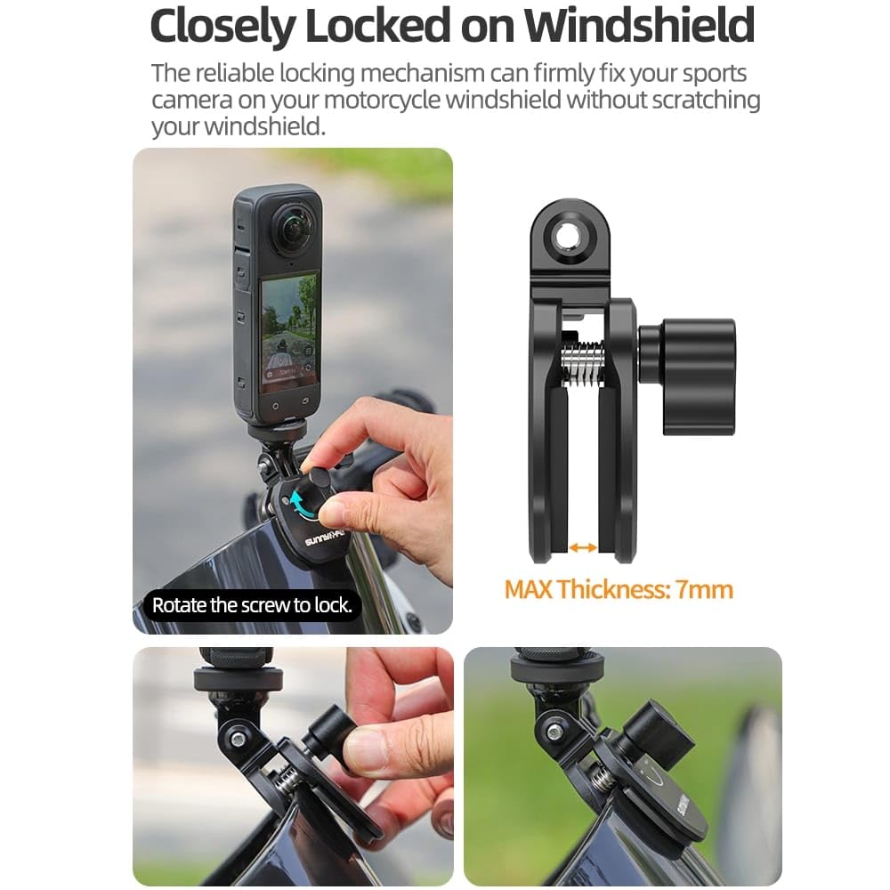 Motorcycle Windshield Mount For DJI Osmo 360, Pocket 3, Action 4/5/5pro, Insta 360 X5/X4/X3, Go Pro Hero 12/11/10 Action Camera Accessory