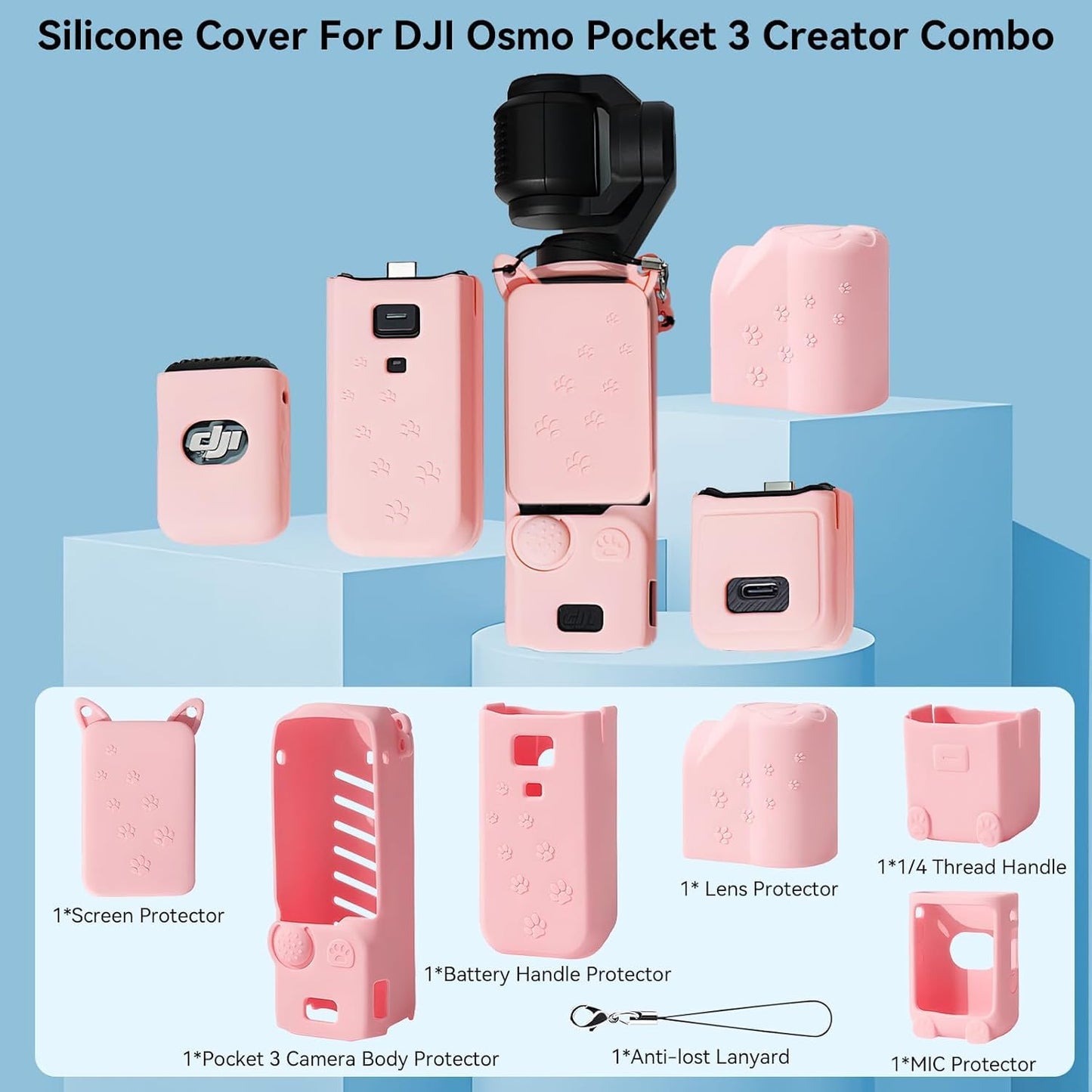 Silicone Cover for DJI Osmo Pocket 3 Creator Combo Camera Scratch Protector Cover Accessories (Pink)