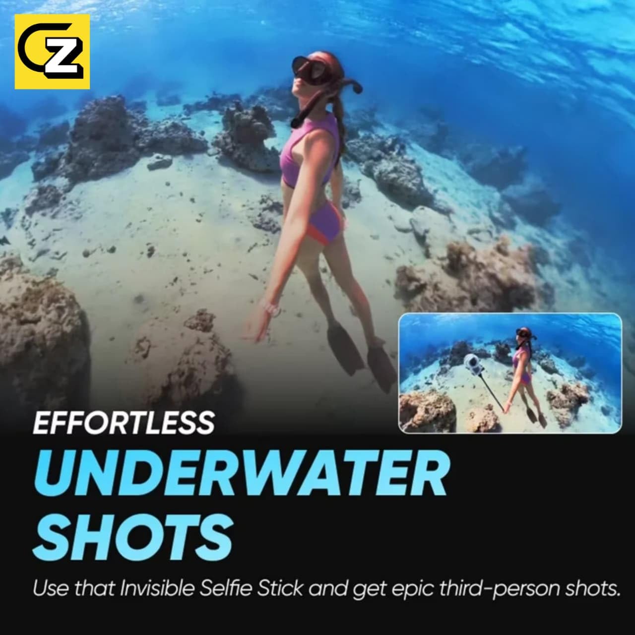 GetZget® Waterproof 60M Underwater Invisible Dive Case For Insta360 X5