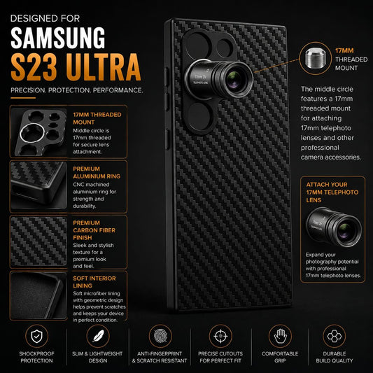 Phone Case For Samsung Galaxy S23 Ultra Supports 17mm Telephoto, Macro & Wide-Angle Lenses
