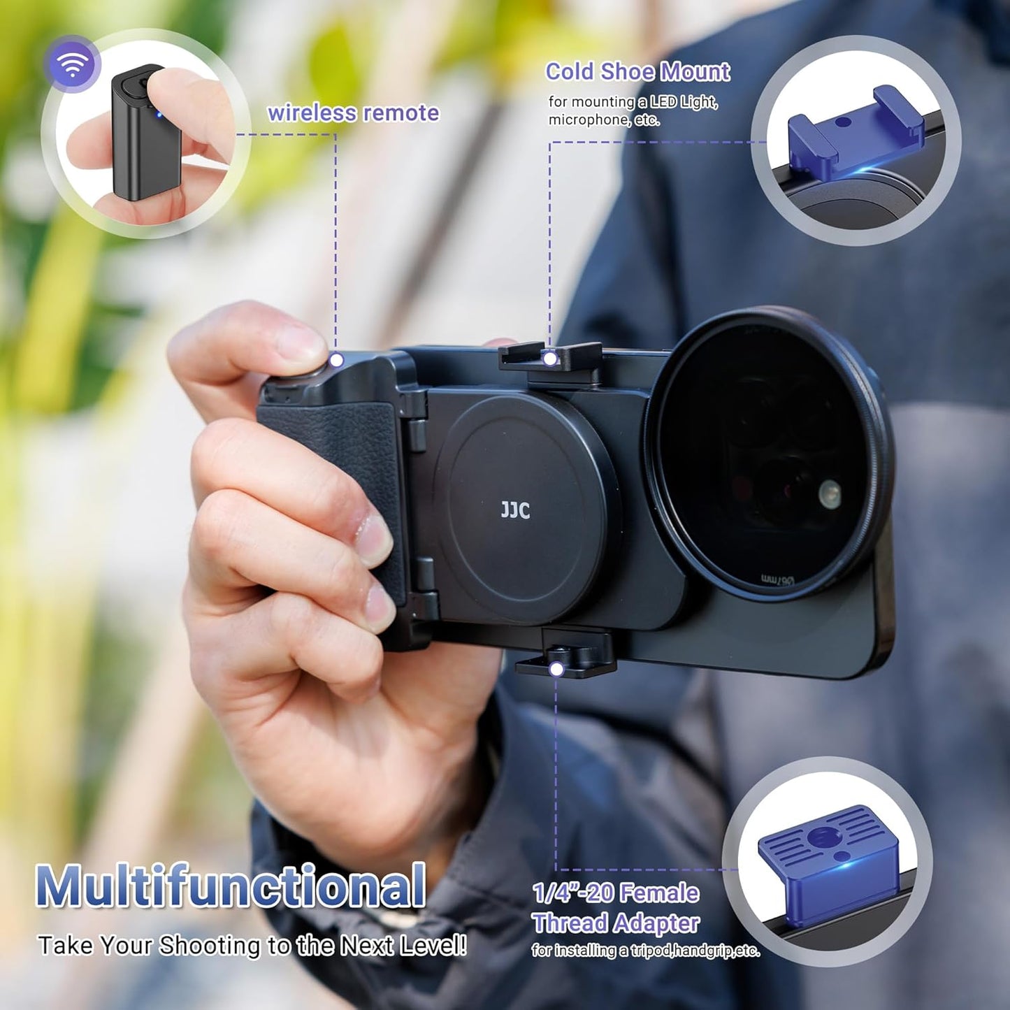 Jjc (1+1) 67mm Magnetic Phone Lens Filter Adapter + Phone Snap Grip