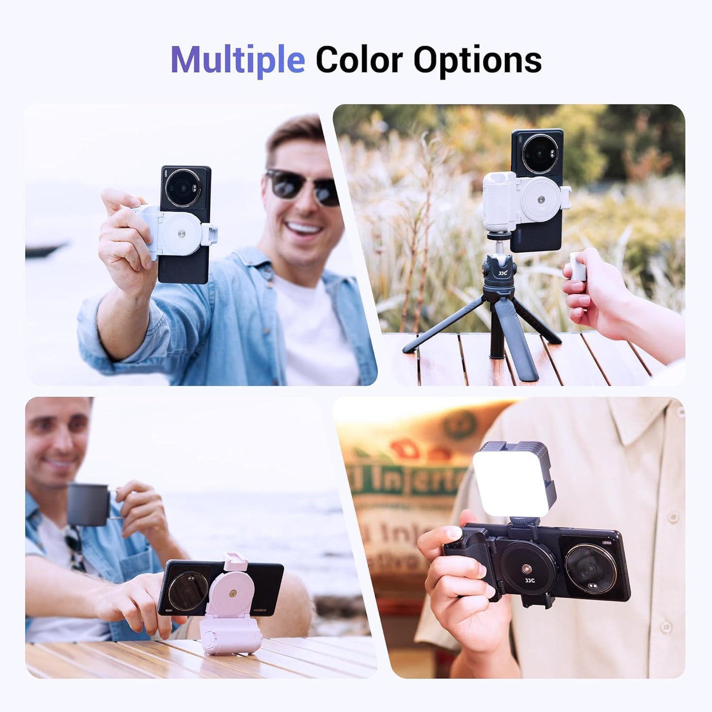 JJC Phone Camera Grip with Wireless Remote, Smartphone Remote Grip Handle with Adjustable Phone Clamp