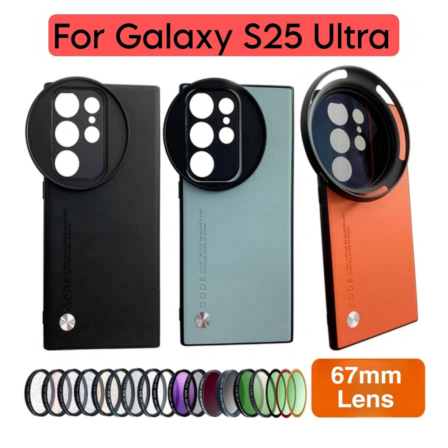 Samsung Galaxy S25 Ultra Phone Case with Lens Cap Cover Support 67 mm ND Filter (Black)