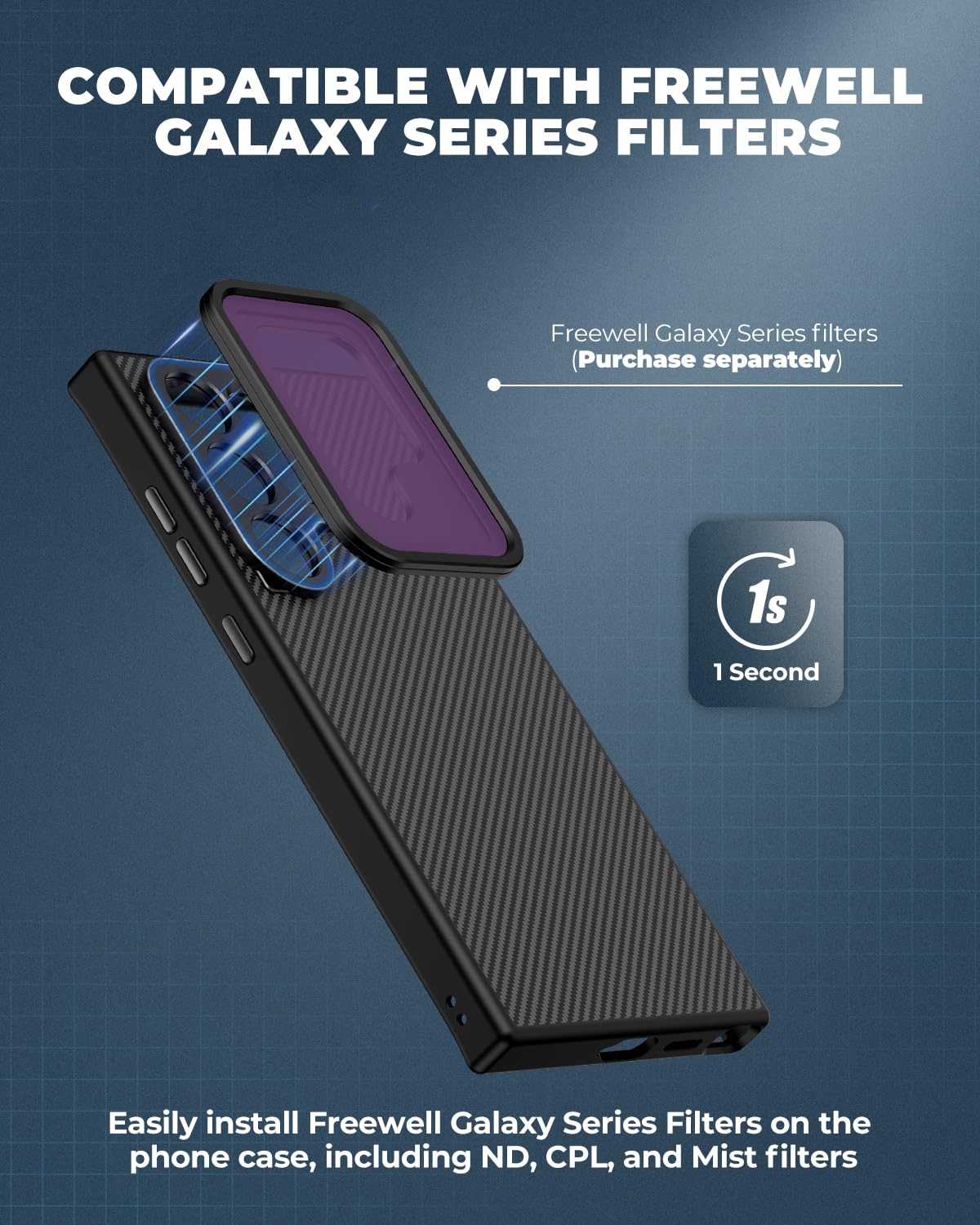 FREEWELL Pro Filmmaker Case for Samsung S24 Ultra - Magnetic Filters & 17mm Lens Slot Black