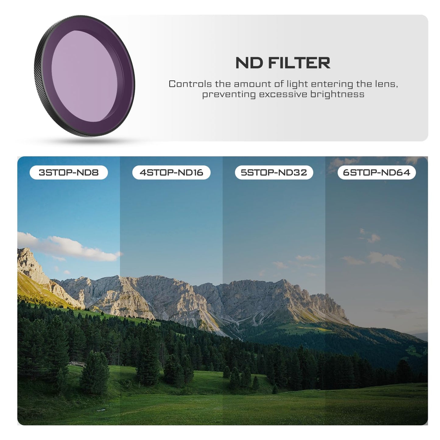Freewell ND8, ND16, ND32, ND64 Standard Day Filter Set for Osmo Action 5 Pro