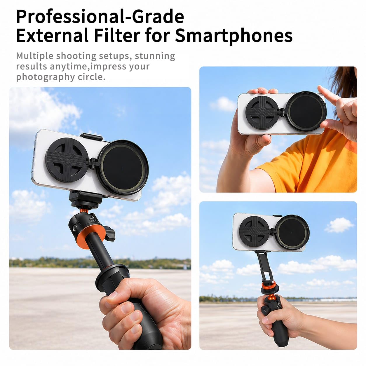 GetZget® Magnetic 52mm Lens Filter Foldable Adapter with Rotatable Star Filter For iPhone 17/16/15/14/13 and Android Phones (with Star Filter)