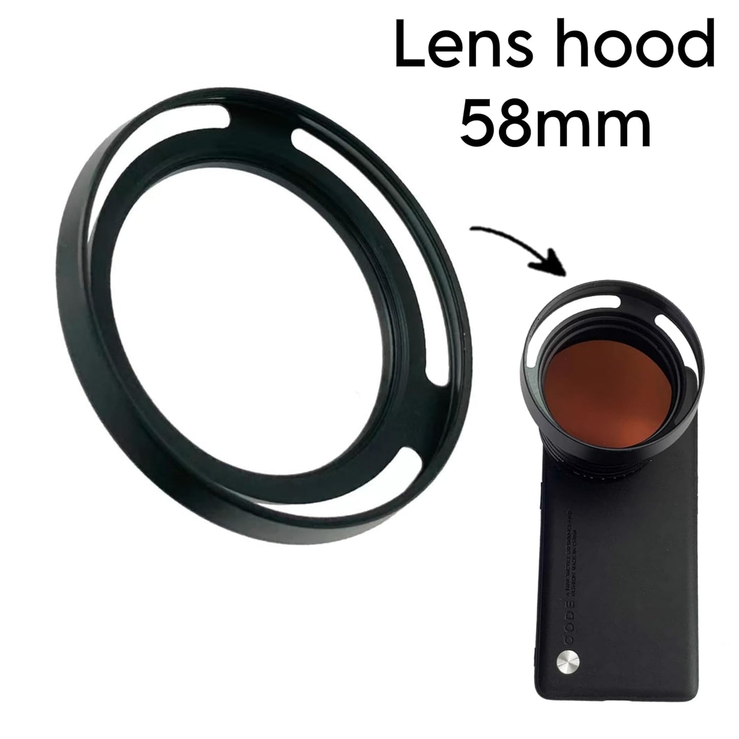 58mm Lens Hood Compatible with oneplus12, iPhone 14/15 pro & pro max, Xiaomi 14 Mobile Cover, DSLR Camera Lens Protector Accessories