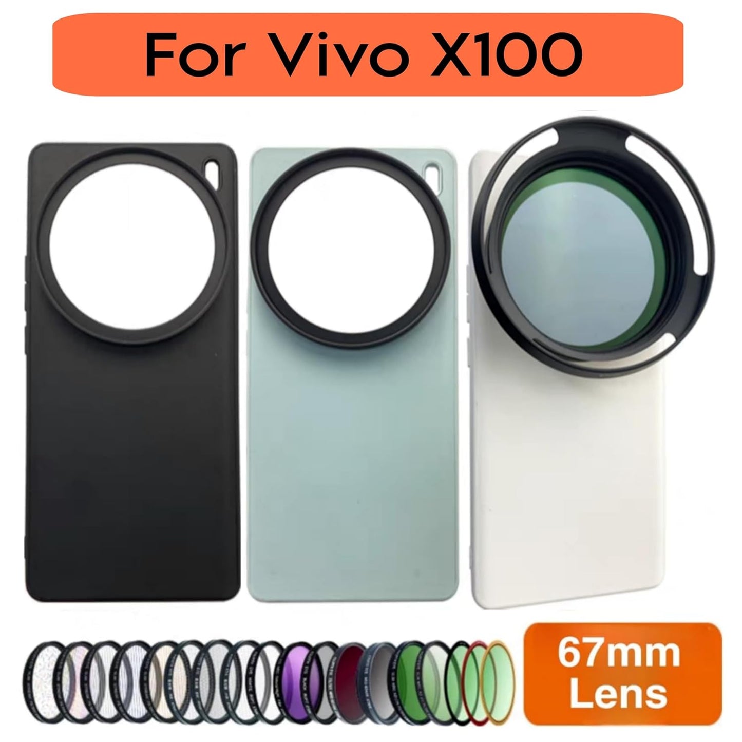 Phone Case For Vivo X100 with Lens Cap Cover Support 67 mm ND Filter Lens Accessories (Sky Blue)
