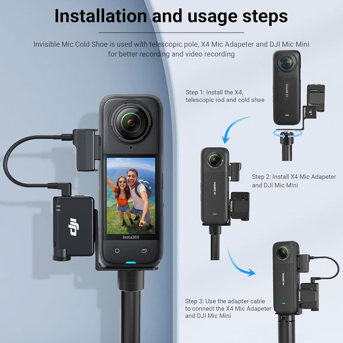 Cynova DJI Mic Mini Receiver Cold Shoe Mount for Insta360 X5, X4 and X3 (view 6)