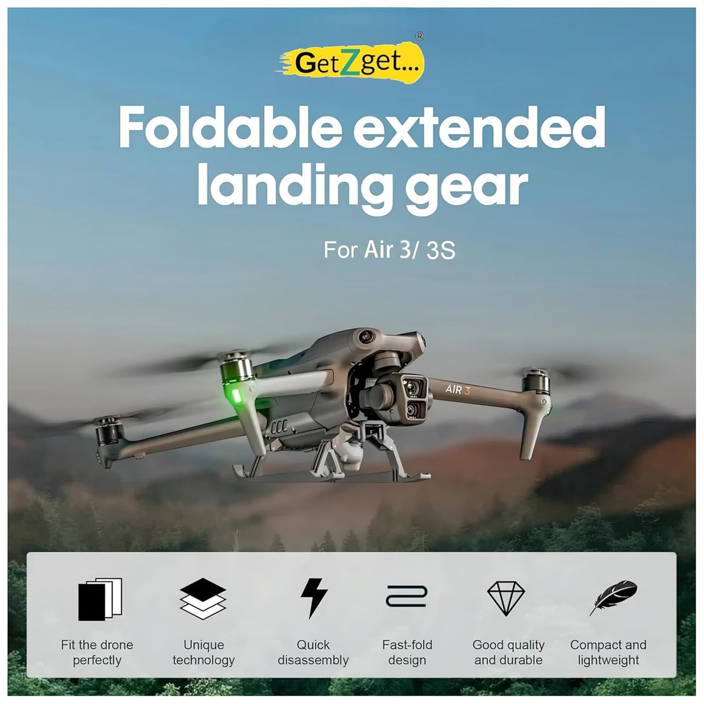GetZget Height Extender For DJI Air 3/Air 3S Foldable Landing Gear Leg Accessories