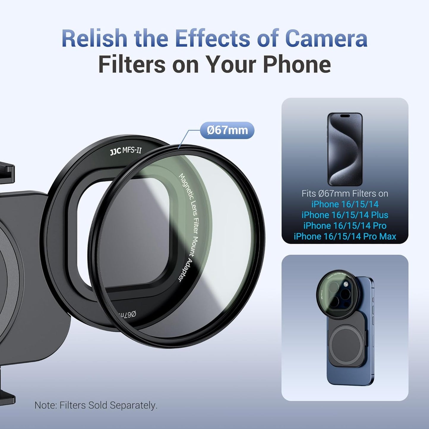 JJC 67mm Phone Lens Filter Adapter Mount for iPhone 16/15/14 Pro/Pro Max