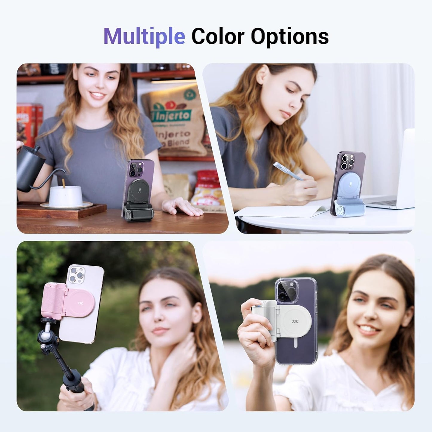 JJC Magnetic Phone Camera Grip Handle with Wireless Shutter Remote, Magsafe Camera Handle Bluetooth Bracket for iPhone Android Smartphone with 1/4†Tripod Screw for Video Photo Shooting (Black)
